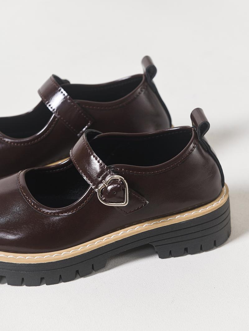 Women's Shiny Heart Buckle Loafers with Thick Sole, Stylish Casual Round Toe Shoes for All Seasons, British Style Elegant Flats, Mary Janes