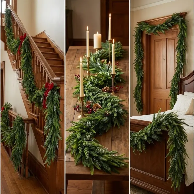 2-Piece 6-Foot Christmas Norfolk Pine, Cedar, and Eucalyptus Garland, Realistic-Touch Soft Artificial Faux Dense Greenery Vine, Realistic Winter Holiday Hanging Swag for Mantel, Fireplace, Table Runner, Staircase, Wall, or Window, Indoor and Outdoor Chris