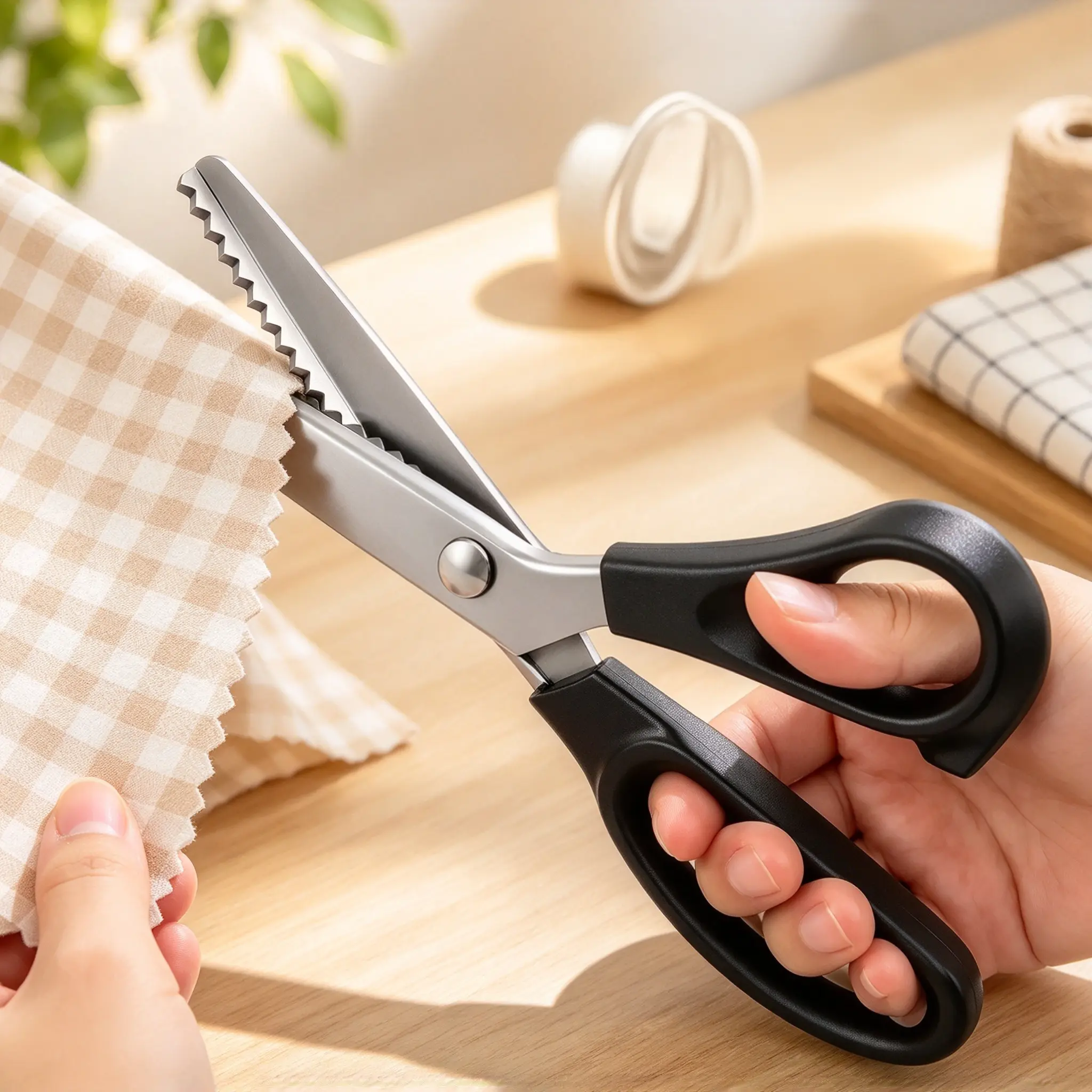 Hand-Held Stainless Steel Saw-Edge Shears, Fabric Scissors for Sewing, Lace Cutting & DIY Craft Projects