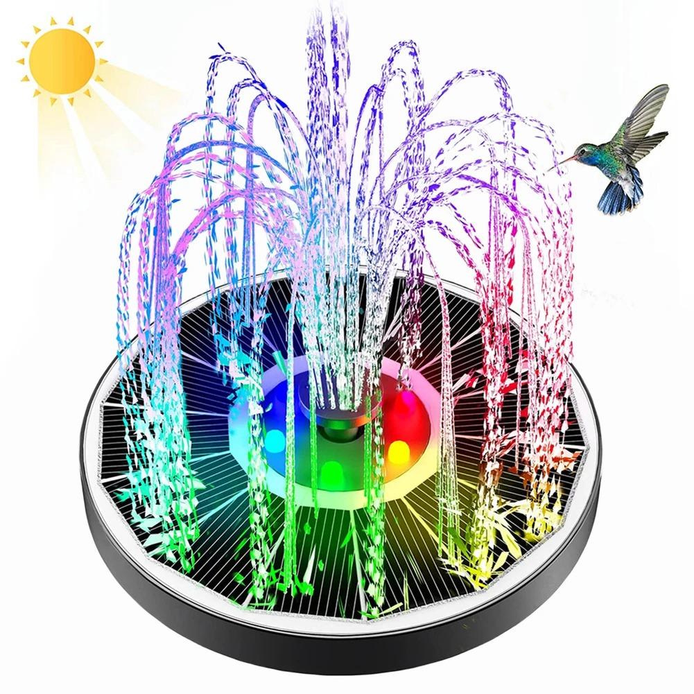Solar Bird Bath Fountain with LED Lights, 7V Floating Solar Water Pump with 6 Nozzles, Weather-Resistant Outdoor Water Feature for Garden, Pond, Pool, Patio and Yard Decor