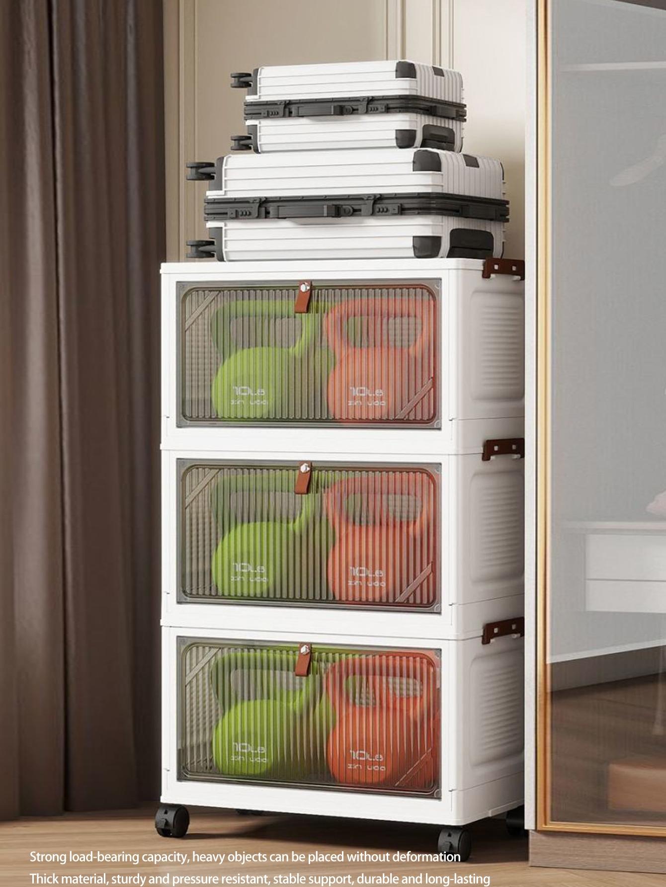 Foldable Plastic Storage Cabinet, Multi-Layer Table Under Desk Organizer, Home Living Room Toy Snack Rack, No Installation Required