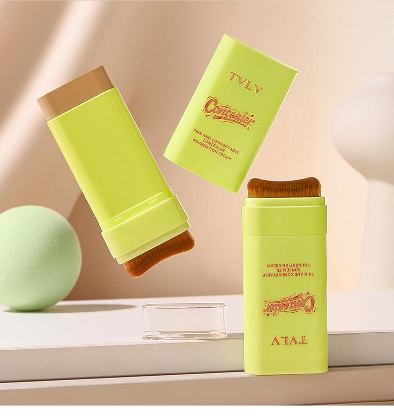 2-in-1 Concealer Foundation Stick with Built-in Brush, Long-Lasting Waterproof Matte Full Coverage, Crease & Sweat-Proof, Compact Portable, Includes Free Makeup Brush, Ideal for Daily & Party Use