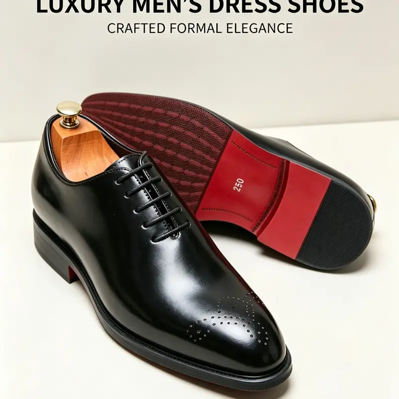 Men's PU Brogue Oxford Dress Shoes, British-Style Pointed-Toe Lace-Up Classic Formal Shoes with Rubber Sole for Business, Weddings and Parties