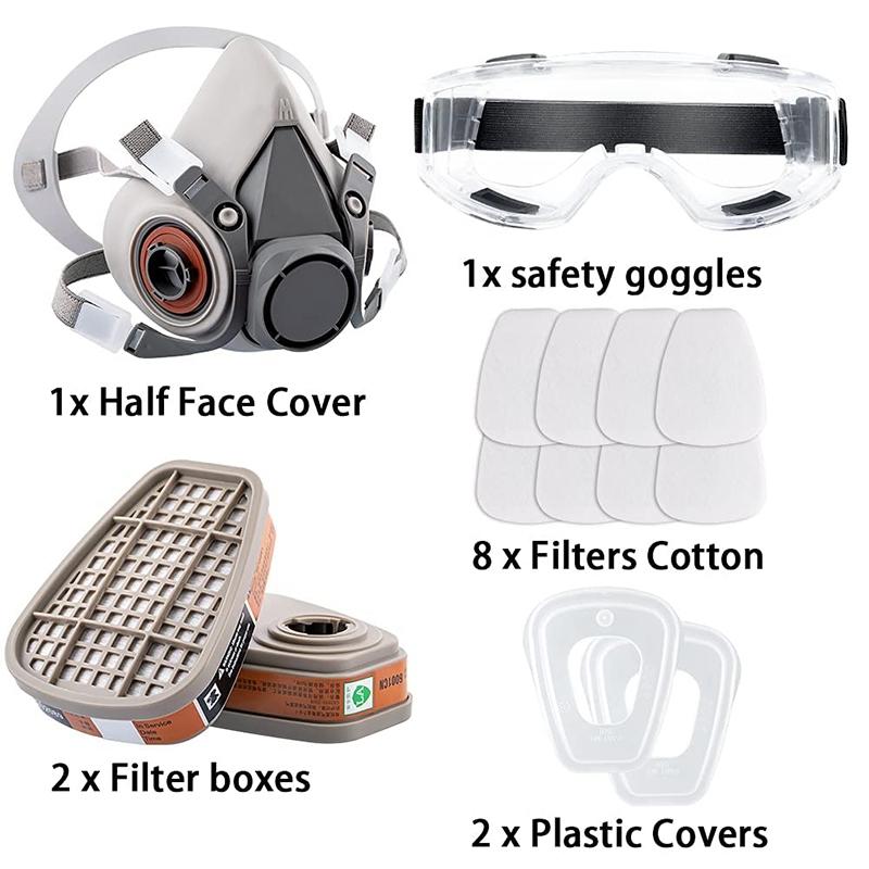 Reusable half face gas mask Respirator Mask with safety goggles, filter for painting, welding, polishing, woodworking, and other job protection