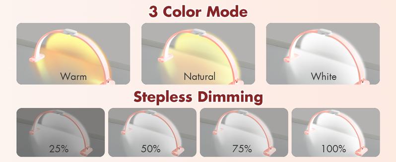 Half Moon Light for Nail Desk with Phone Holder, 28IN Folding Pink Half-moon Light , LED Lamp for Nail Art, Eyelash Extension, Tattooing, Skin Management