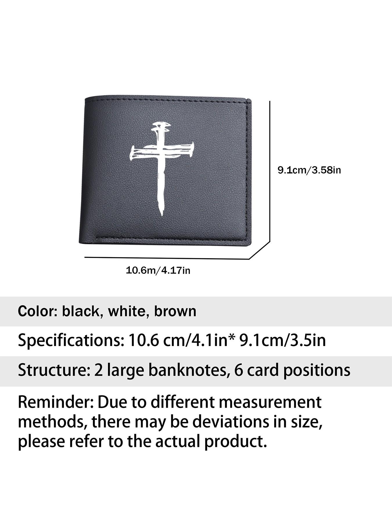 Neutral Style PU Leather Cross Print Wallet, Compact Foldable Card Holder, Unisex Lightweight Religious Money Clip, Ideal for Work, School, Travel