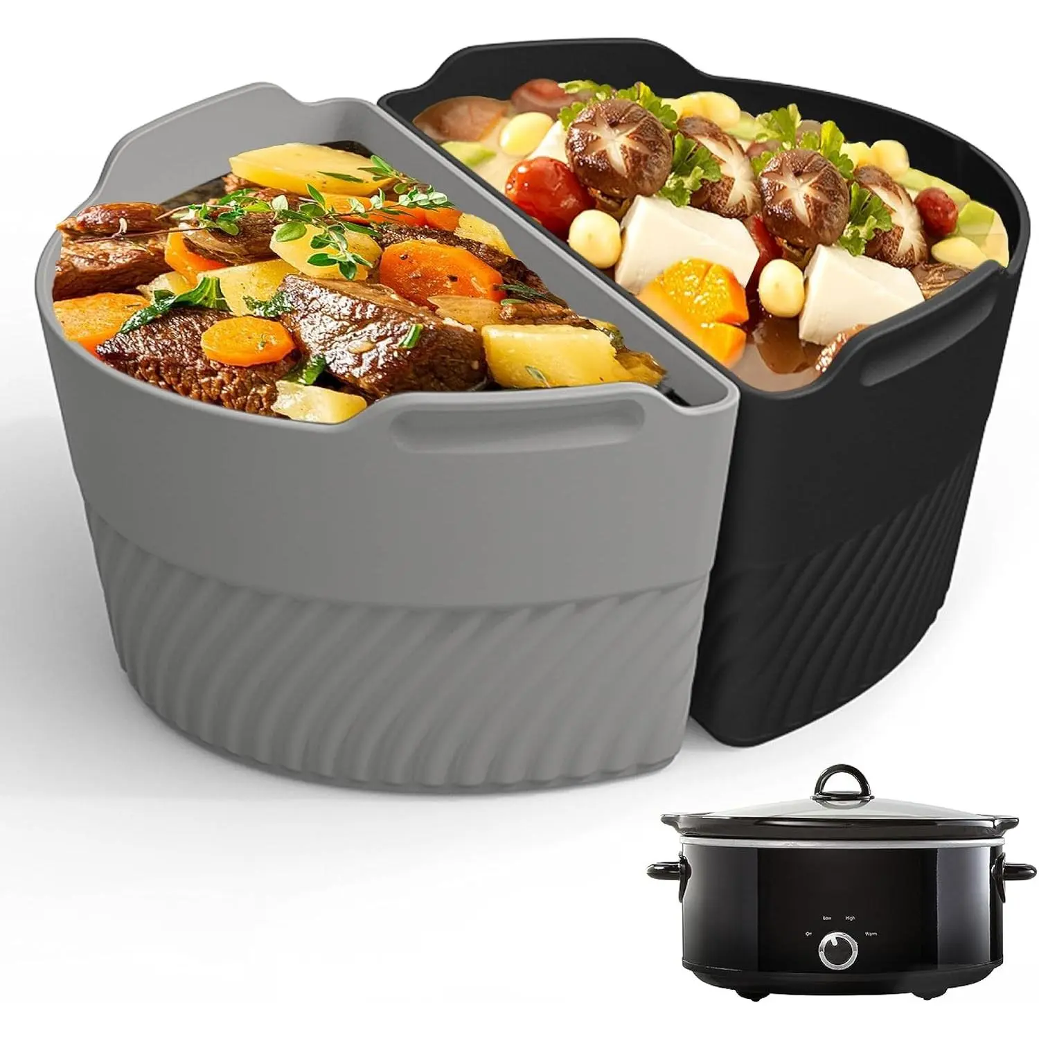 Silicone Slow Cooker Liners Compatible With 6-8 QT Slow Cooker,Slow Cooker Divider Allows Cooking Two Different Meals At Once, Reusable Silicone Divider Insert, Dishwasher Safe, BPA Free.