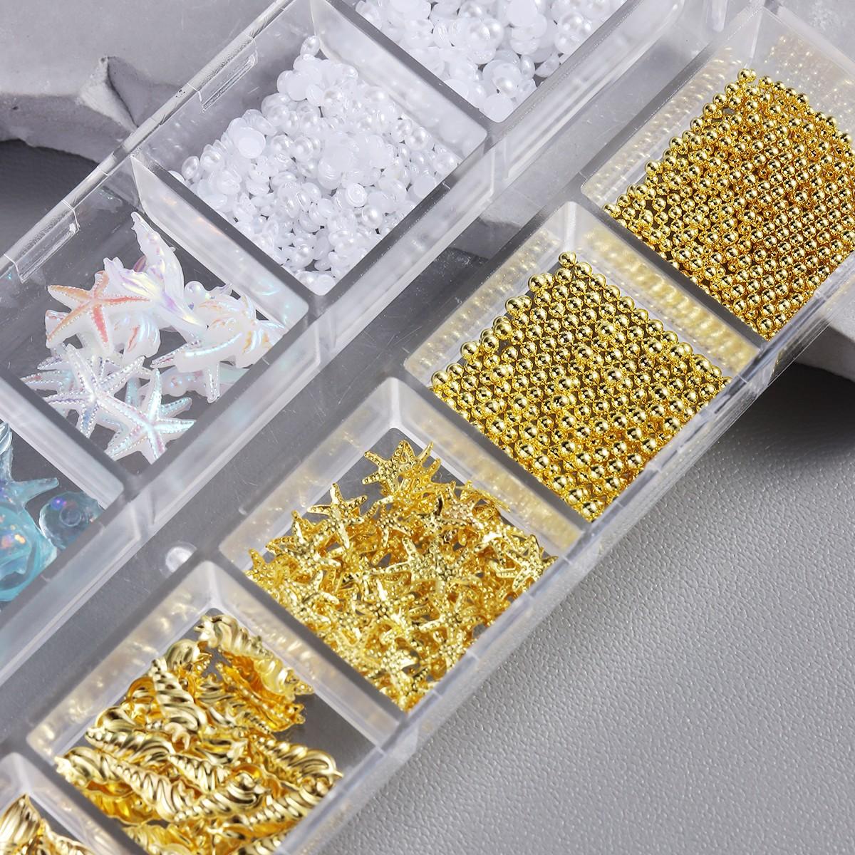 3D Summer Beach Nail Art Set, Rivets, Ocean Shells, Starfish, Mermaid Tail, Coconut Tree, Pearl & Gem Pendants, Y2K Kawaii Style