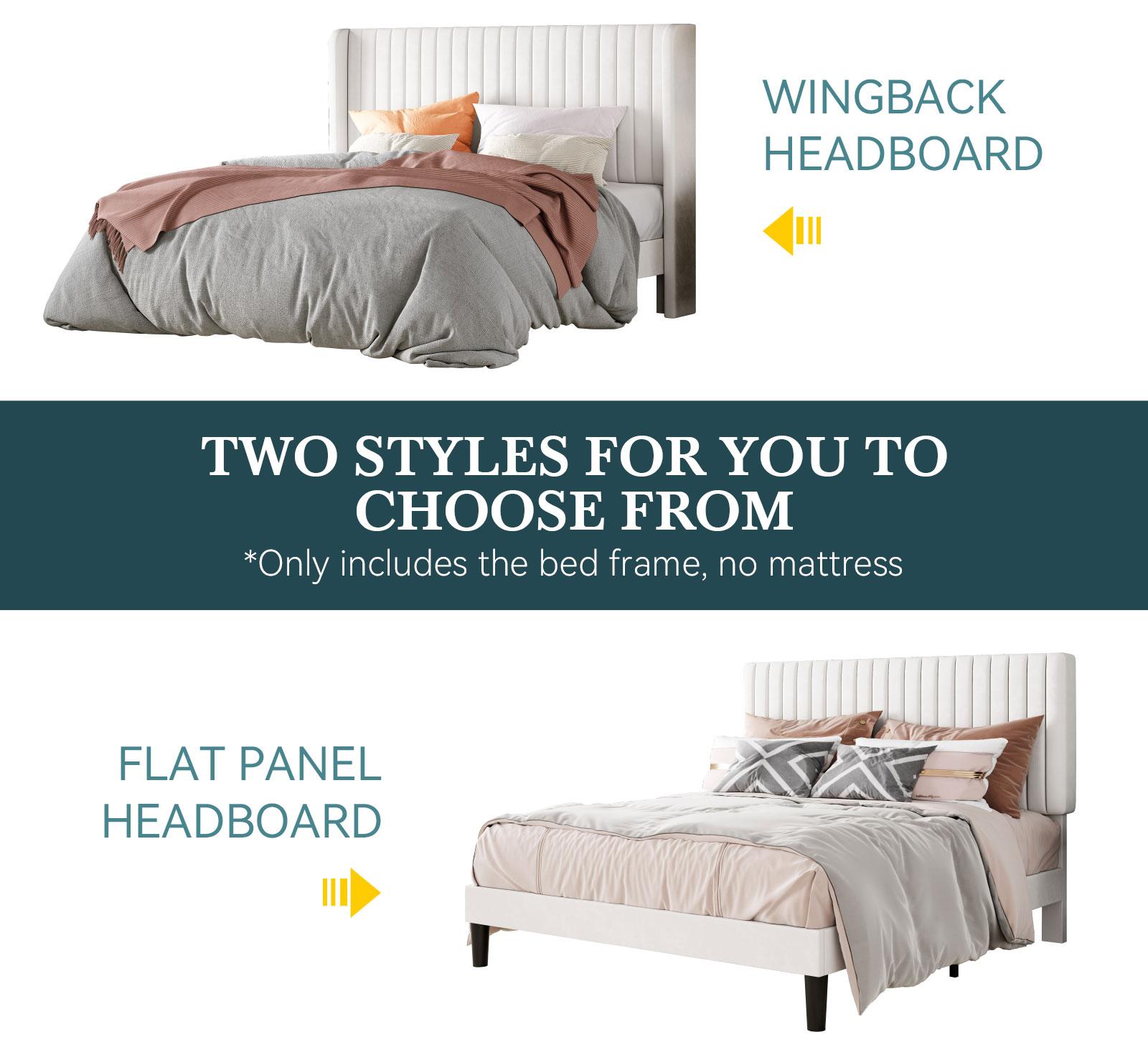 HOOMIC Modern Velvet Upholstered Platform Bed Frame【Frame Only No Mattress】Vertical Channel Tufted Wingback Headboard with Wooden Slat Platform,No Box Spring Needed,Twin/Full/Queen/King