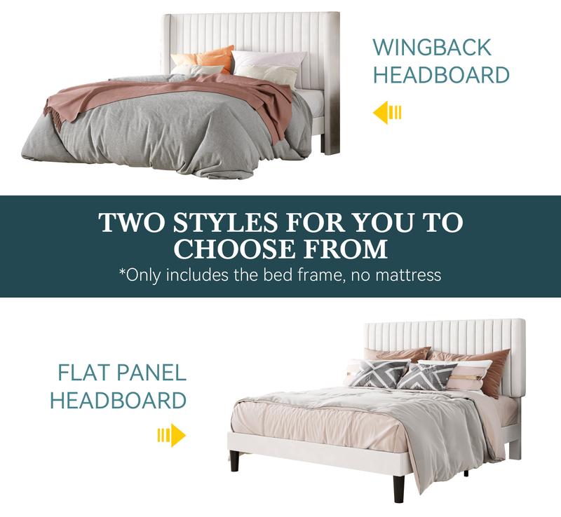 HOOMIC Modern Velvet Upholstered Platform Bed Frame【Frame Only No Mattress】Vertical Channel Tufted Wingback Headboard with Wooden Slat Platform,No Box Spring Needed,Twin/Full/Queen/King