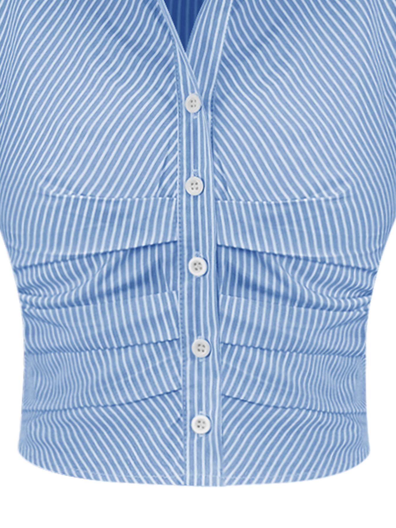 Elegant Women's Long Sleeve Shirt, Spring & Fall Fashion, Single Button Design, Wrinkled Hem, Striped Pattern, Versatile Top, Blouse