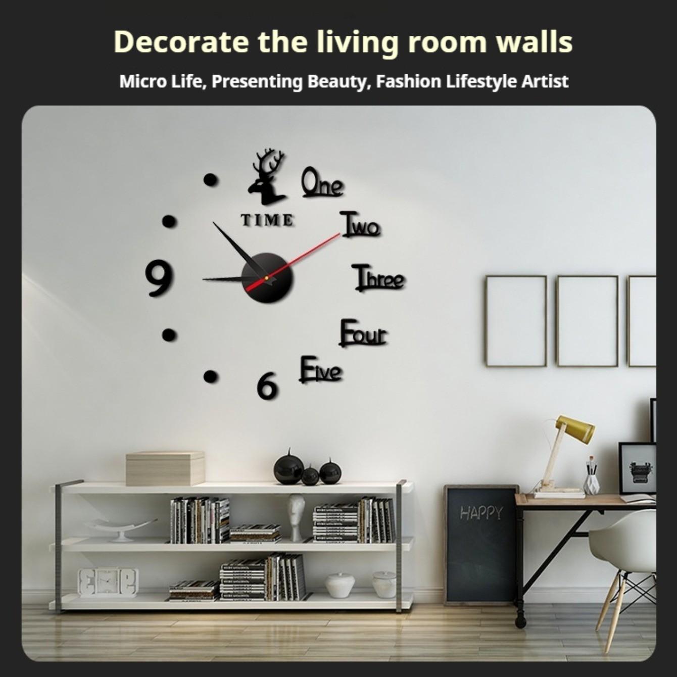 European Style DIY Creative Deer Clock, No-Drill Wall-Mounted Silent Clock for Living Room & Bedroom, Home Decor