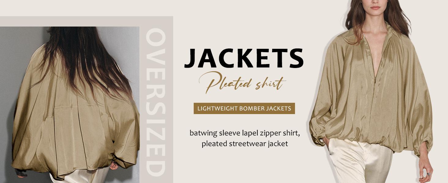 Songling Womens Puffed Bomber Jacket Casual Batwing Sleeve Lapel Collar Zip Shirts Oversized Pleated Streetwear JacketsTikTokShopBlackFriday Chic Coats Everyday Lightweight Womenswear SpringStatements Songling Womens Puffed Bomber Jacket Casual Batwing Sleeve Lapel Collar Zip Shirts Oversized Pleated Streetwear JacketsTikTokShopBlackFriday Chic Coats Everyday Lightweight Womenswear SpringStatements