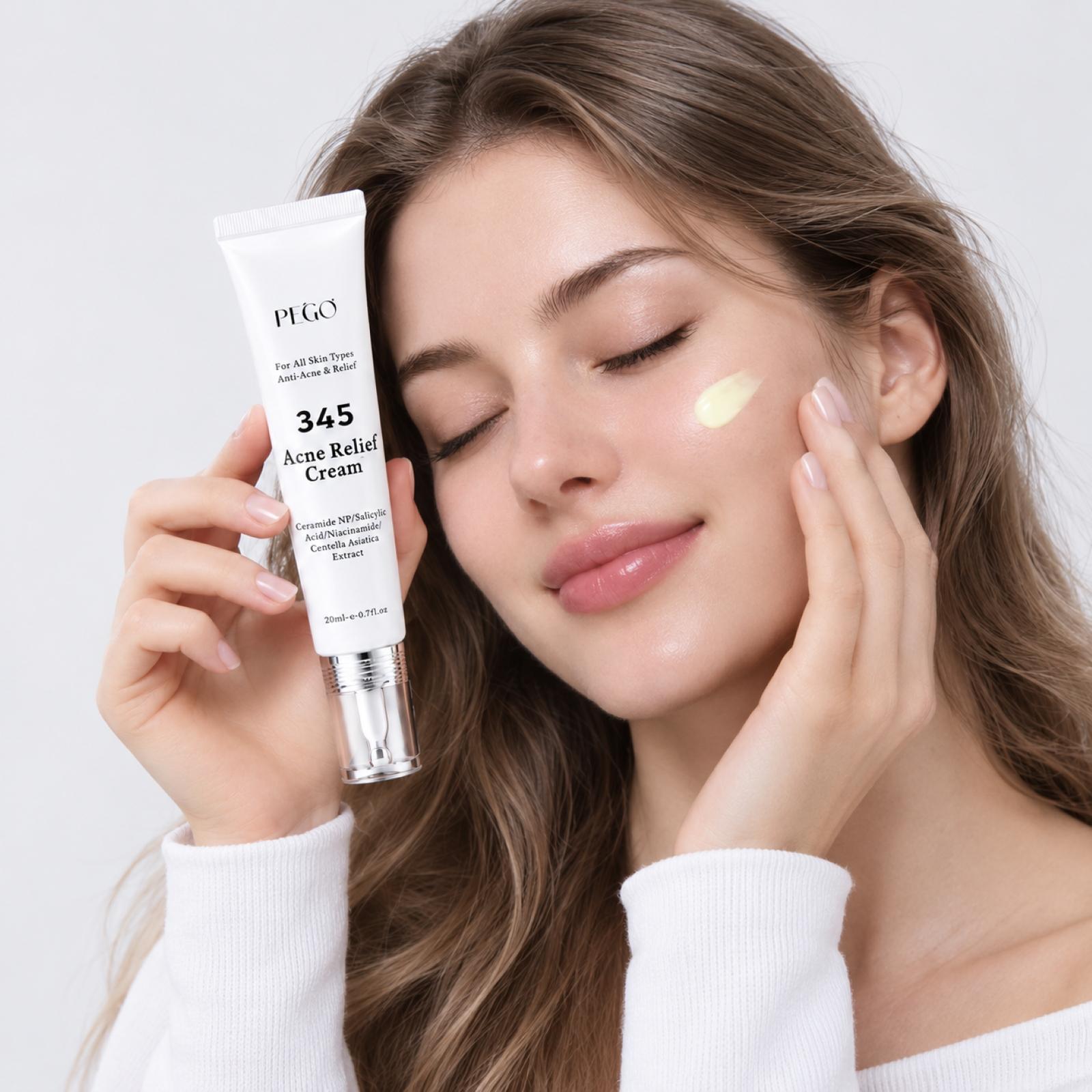 PEGO 345 Acne Relief Cream - Acne Solution Cream, Daily Face Moisturizer, Blemish Relief Care, Soothing Recovery, For Acne and Post-Acne Face Moisturizer with Centella,Salicylic Acid, Niacinamid,Calm Redness & Fade Acne Scars,Nighttime Acne Repair