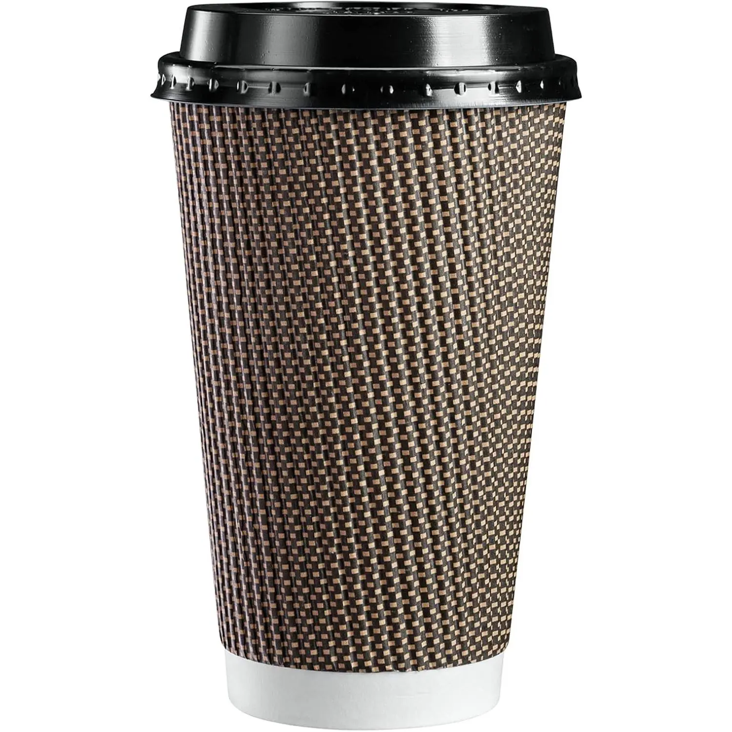 50 Sets 16 oz Insulated Brown Ripple Pattern Paper Hot Coffee Cups with Lids - Ideal for Hot Beverages, Travel, and Office Use (Lid Color May Vary)Gift