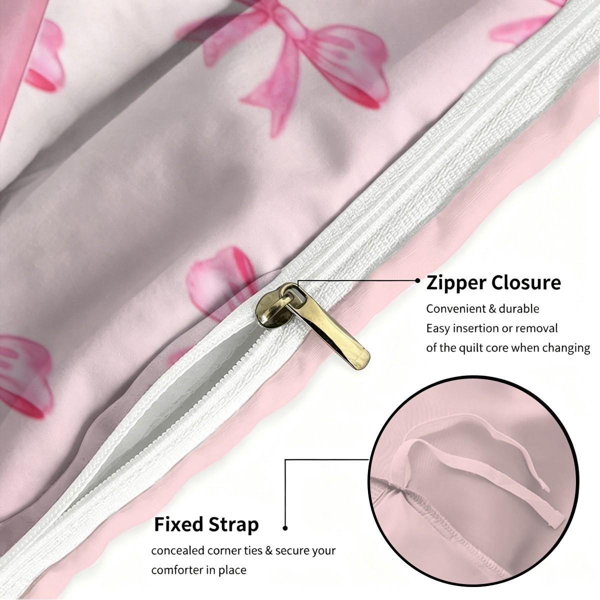 Pink Letter A~Z Bow Pattern Duvet Cover Set, 2/3Pcs Aesthetic Cute Bedding Set, Comfy Bedding Set, Breathable Quilted Quilt, Sweet Girly Bed Linens, Perfect for Teen Girls Bedroom Decor. 1 or 2 Pillowcase, No Filling