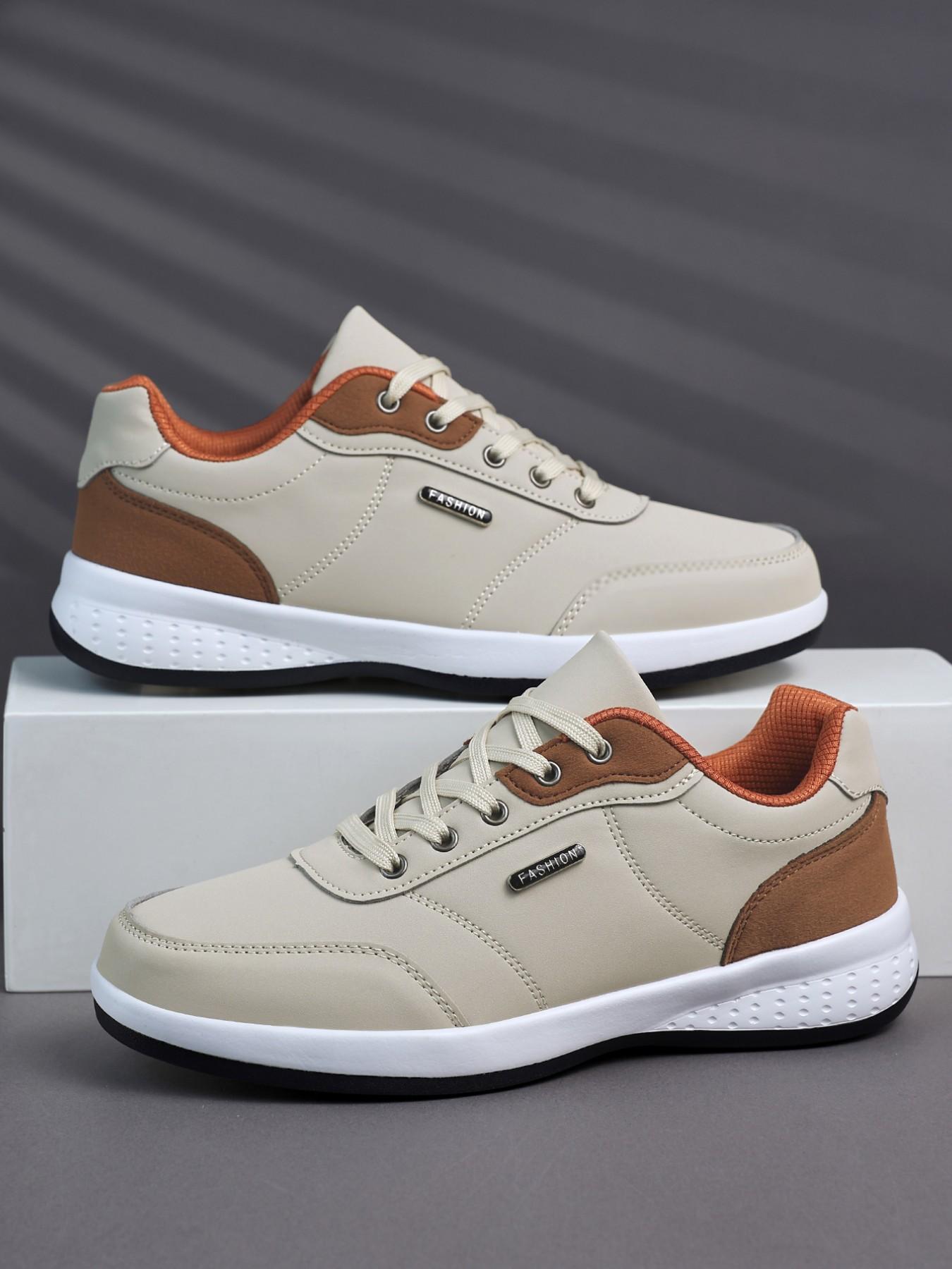 Men's Athletic Shoes, Breathable PU Leather, Colorblock Design, Eva Sole, Casual Style, All-Season Sneakers, Anti-Slip & Shock-Absorbing, Versatile Colorblock Sneakers