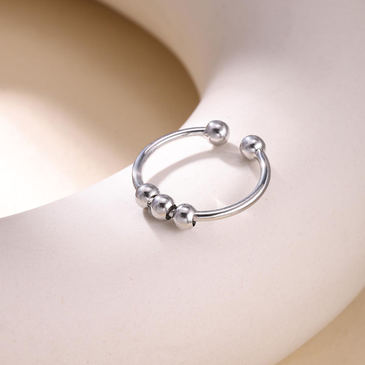 Spiral Bead Anxiety Relief Open Ring Gold Simple Men's and Women's Rotating Bead Finger Ring Handpiece