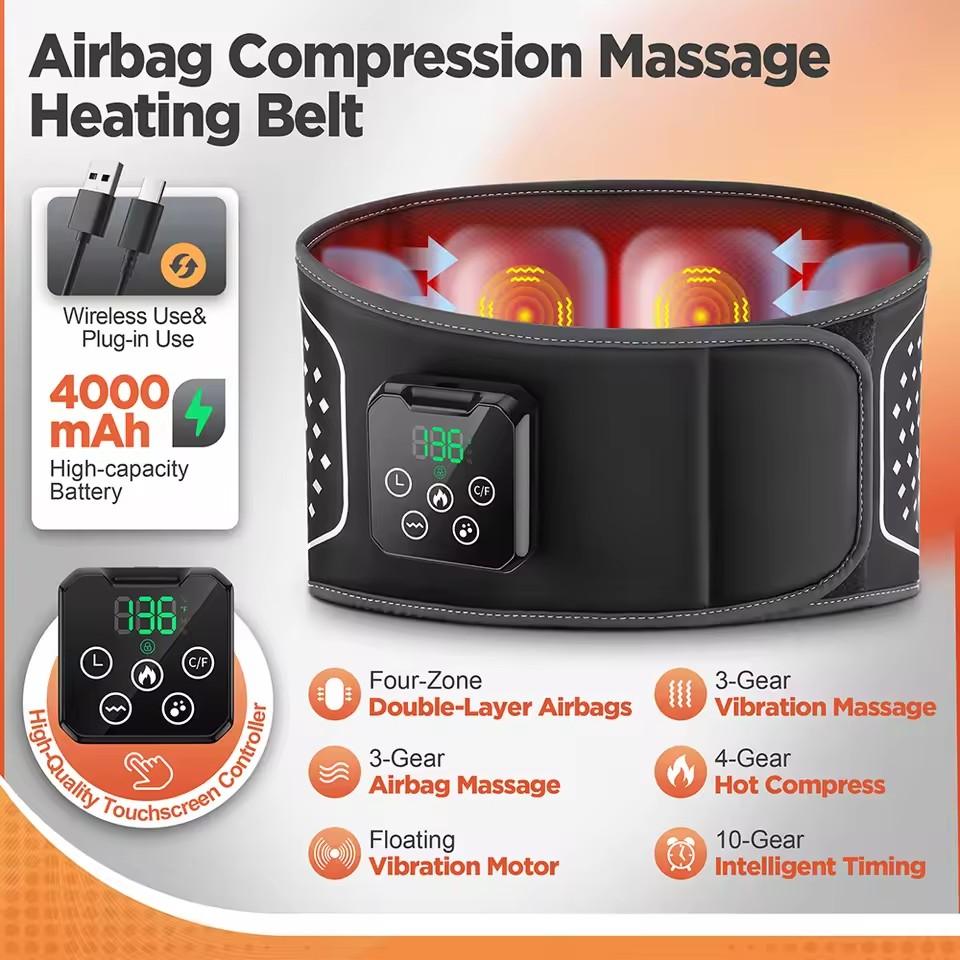Back Heating Pad, Waist Massager, Heated Belt, Adjustable 3-Level Heat Vibration, Wireless Portable Massage, Touchscreen Control