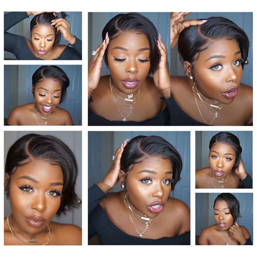 【Pixie Cut】Summer Hairstyle Short Pixie Cut Ready to Go Pre-Styled Human Hair Affordable Glueless Human Hair Wig 13x4x1 Lace Front Side Part Lace Front Wigs with Side Fringe Swept Bangs