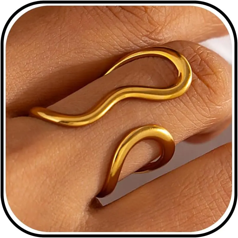 Thumb Rings for Women/Men,Chunky Asymmetrical Wave  Open Ring Stainless Steel Adjustable Plated Ring Bold Thick Statement Thumb Rings  Gifts For Women Men