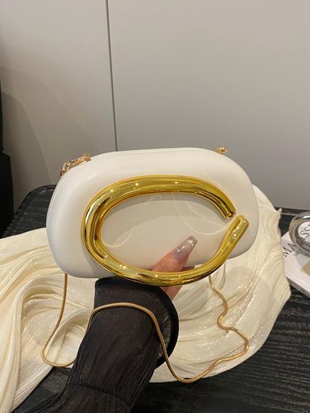 Elegant Women's Chain Shoulder Evening Bag, Fashion Handbag, Party Decoration Bag, Hard Shell Metal Clutch, Box Bag, All Seasons, Fashionable Unique Bags