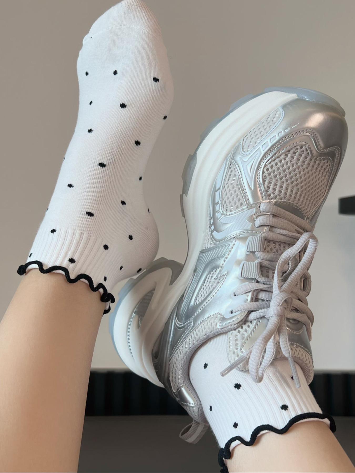 Women's Ankle Socks - Ankle-Length Casual Stylish Socks with Polka Dots, Embroidery, Lolita Look for Everyday Wear, 5/7/10-Pair Comfortable Packs, Anklesocks, Embroidered, Socks Set