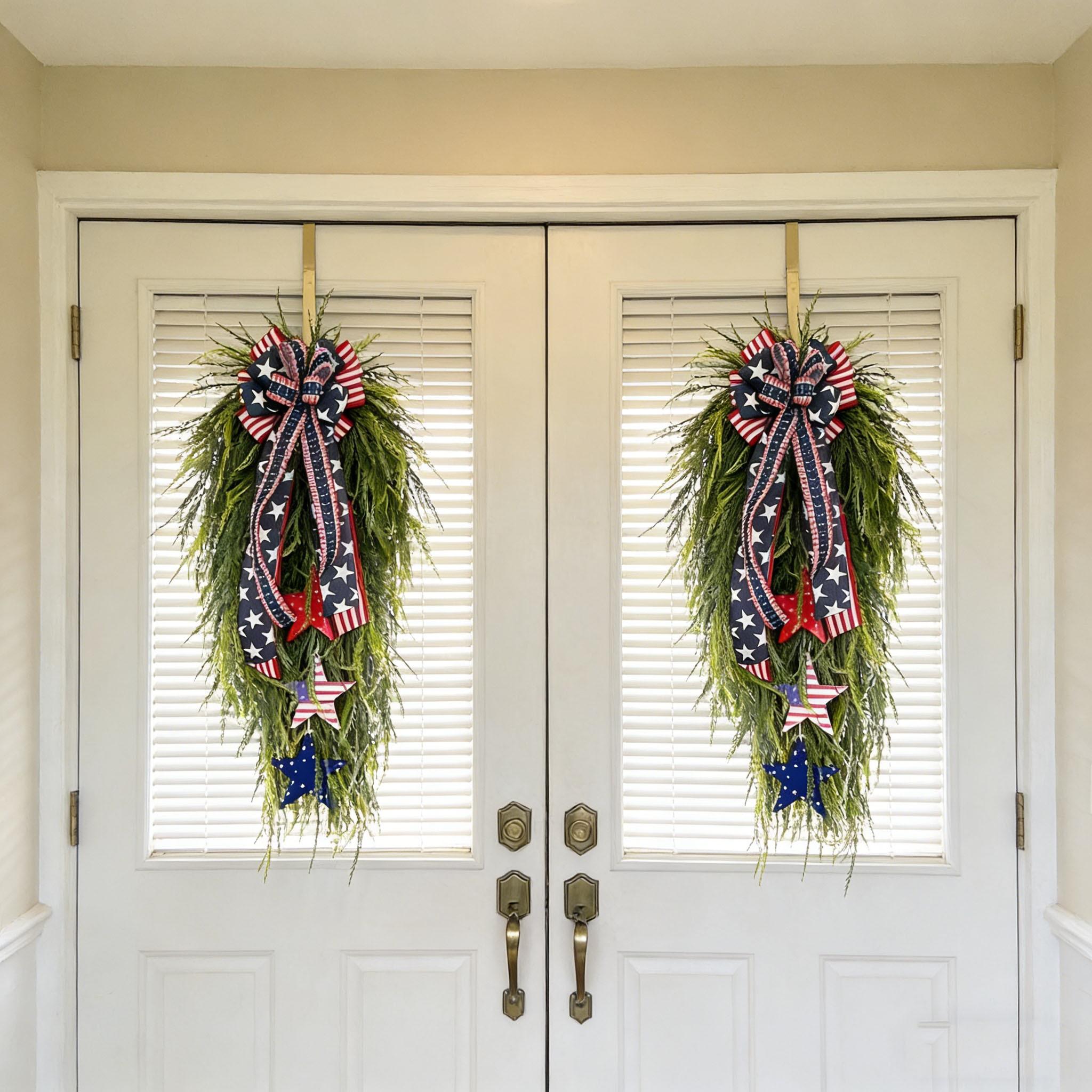 Patriotic Hanging Wreath, Front Door Decoration, Summer Wreath, July 4th Independence Day Decor, American Blue Flag Theme, Doorframe Ornament