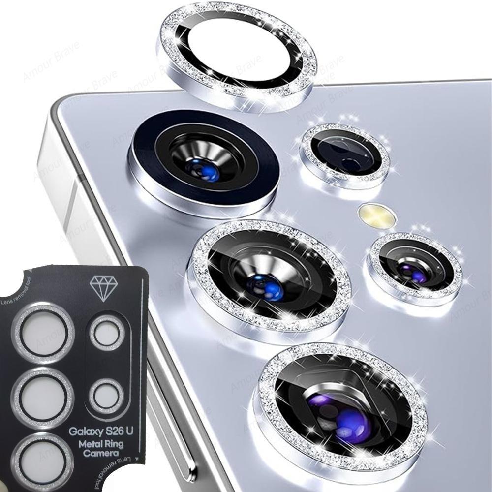 Glitter Bling Metal Lens Ring Glass for Samsung Galaxy S26 S25 S24 Ultra Camera Lens Protector Covers on Galaxy S26 S25 S24 Plus