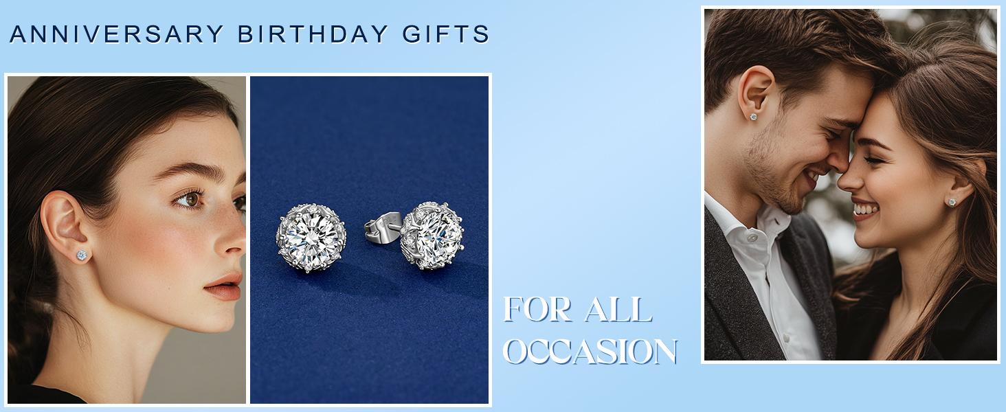 HELLOICE Moissanite Stud Earrings for Women Men Rose with Thorns Earrings 0.6ct/1ct/2ct D Color VVS1 Round Cut Synthetic Moissanite Earrings Hypoallergenic Jewelry Gifts