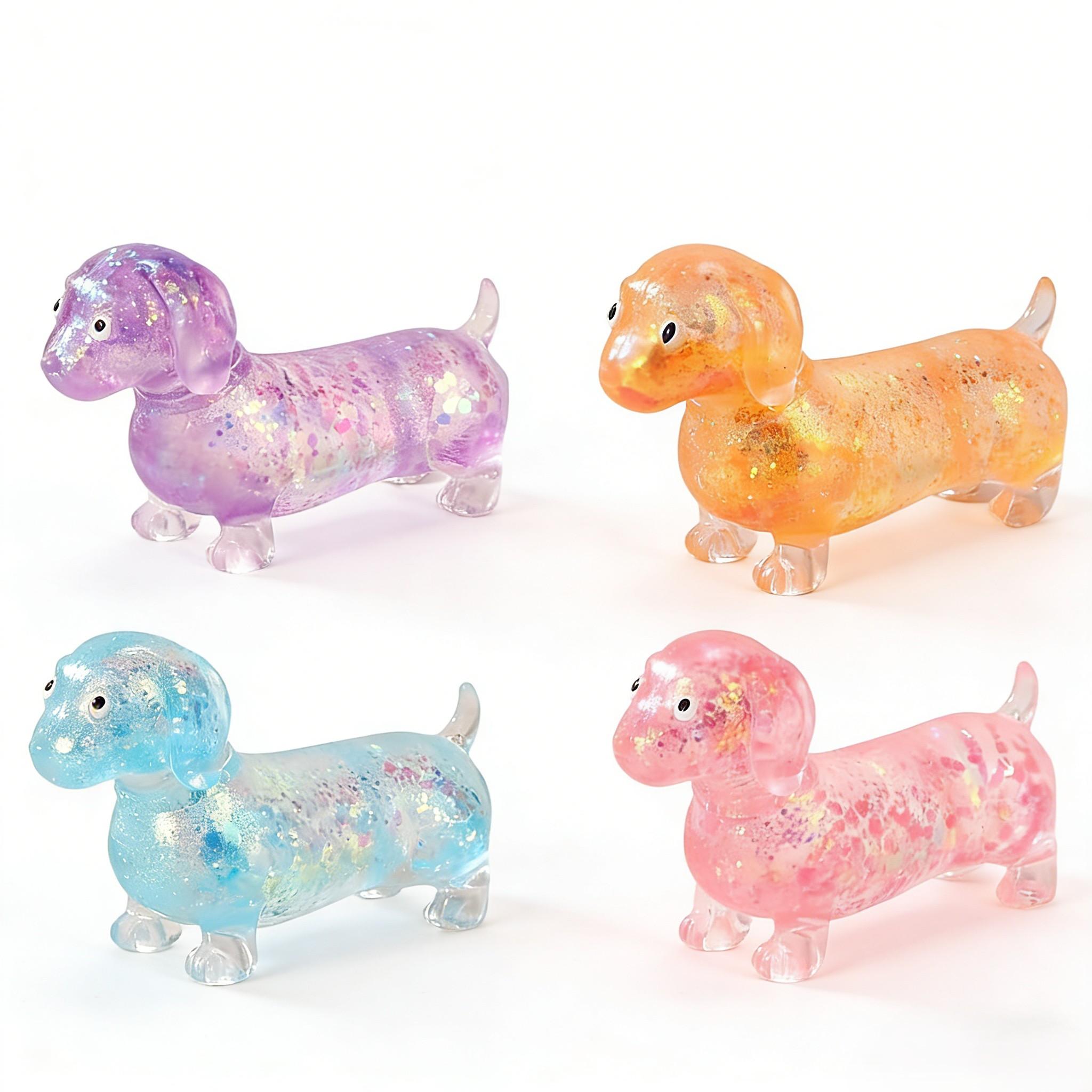 Anxiety Squishies, Fidget Cube Stress Relief, Dachshund Squishy Stress Toy,  Upgraded Sparkly Sausage Dog Gel Stretch Ball, Cute Mini Dogs with Face for kids Adults