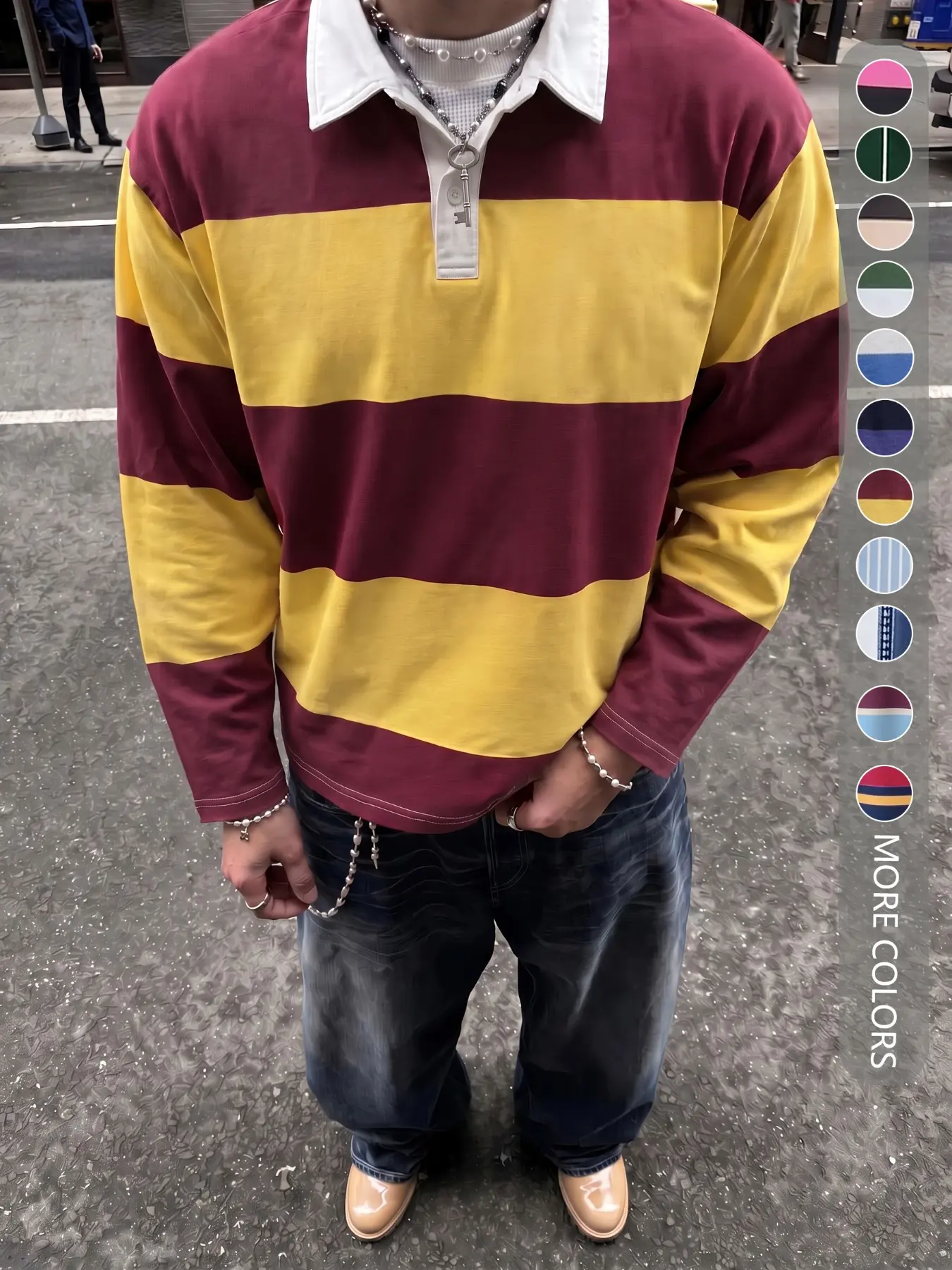Men's Striped Polo Shirt, Long Sleeve Fitted Casual Wear, Street Style Campus Fashion, Perfect for Daily and Outdoor Activities