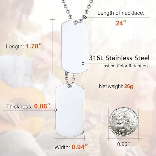 FaithHeart Simple Polished Double-Layer Dog Tags Pendant Necklaces Stainless Steel