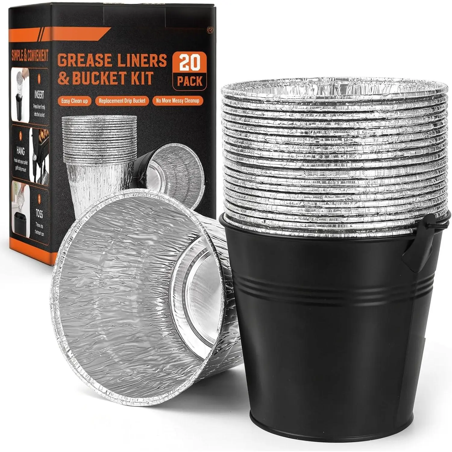 20-Pack  Liners and 1 Bucket for Traeger Pro 575/780 & 22/34 Series, Compatible with Z Grill & Pellet Smokers, Grill Drip Cups Leak-Proof Disposable Zero Cleanup