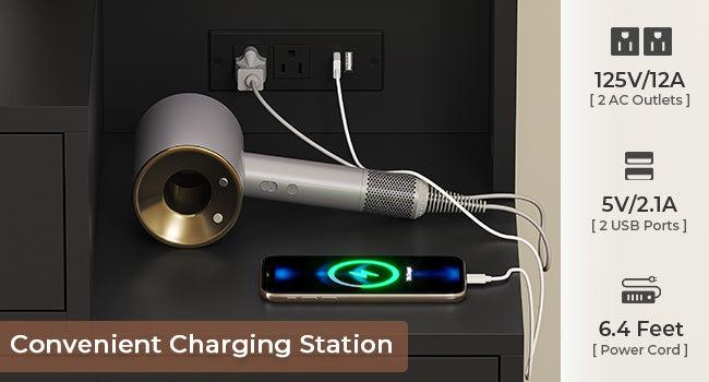 Sikaic  LED Makeup Vanity with Charging Station Jewelry Box Sliding Mirror Drawers Black Vanity Desk with Adjustable Lights