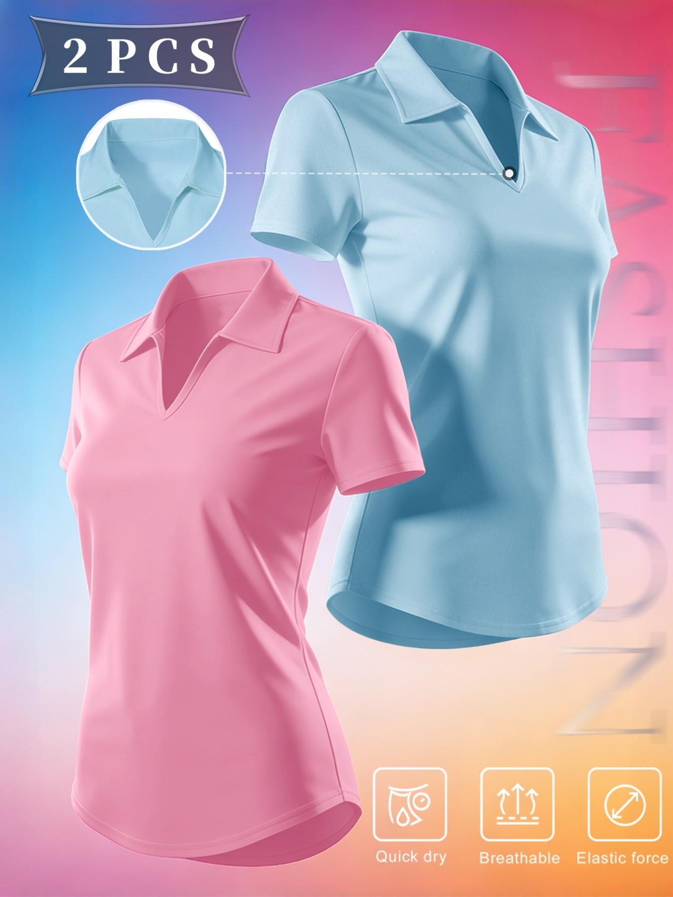 Women's Solid Color Sports Polo Shirt, Athletic Breathable, Breathable Comfortable Short Sleeve Collared Top for Golf Baseball Tennis, Ladies Summer Sportswear, Breathable Workout Tops