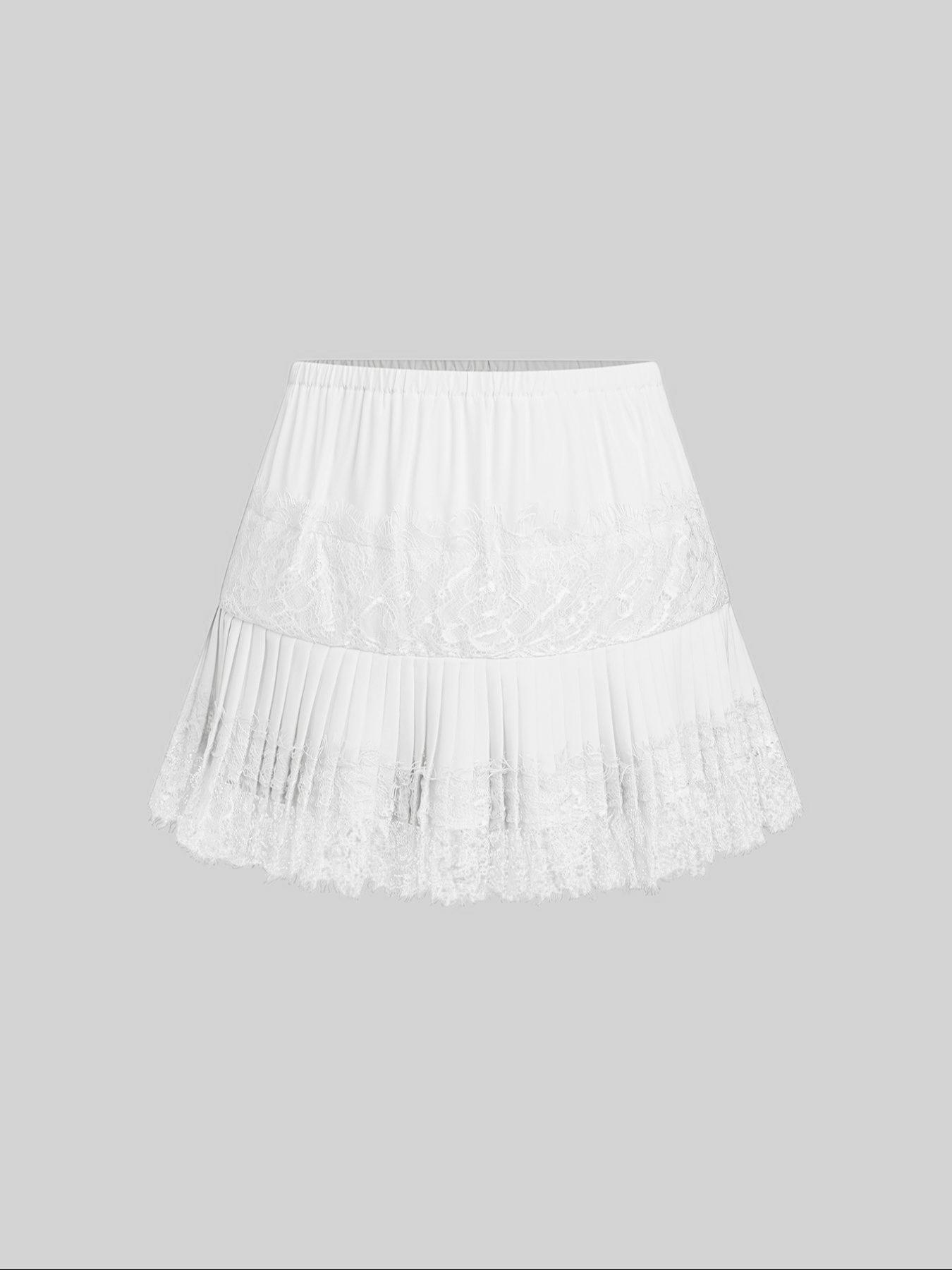 1 piece Women's Lace Patchwork Ruffle Short Skirt, Elegant Sweet Style, Long Leg Look, Perfect for Casual & Party Wear