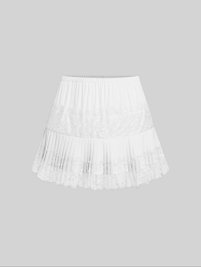 1 piece Valentine Women's Lace Patchwork Ruffle Short Skirt, Elegant Sweet Style, Long Leg Look, Perfect for Casual & Party Wear