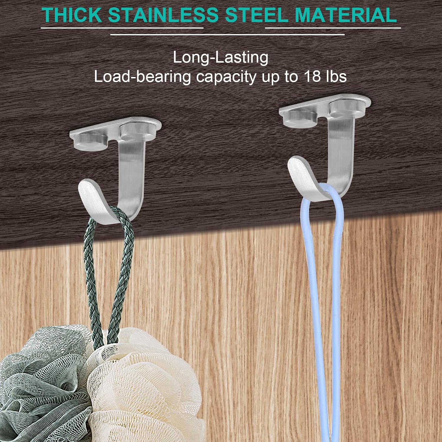 12 count Screw Mount Ceiling Hooks, Brushed Nickel | Stainless Steel, Under-Shelf Towel Hook, Heavy Duty Coat Hook Hanger, For Kitchen, Cupboard, Cabinet, Bathroom