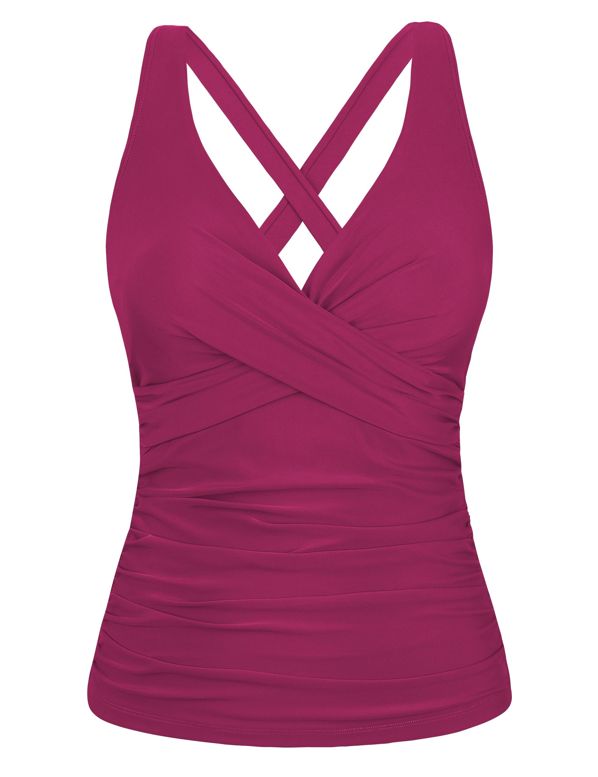 Hilor Women's Underwire Tankini Top Tummy Control Bathing Suits Sexy V Neck Crossover Swim Top Only