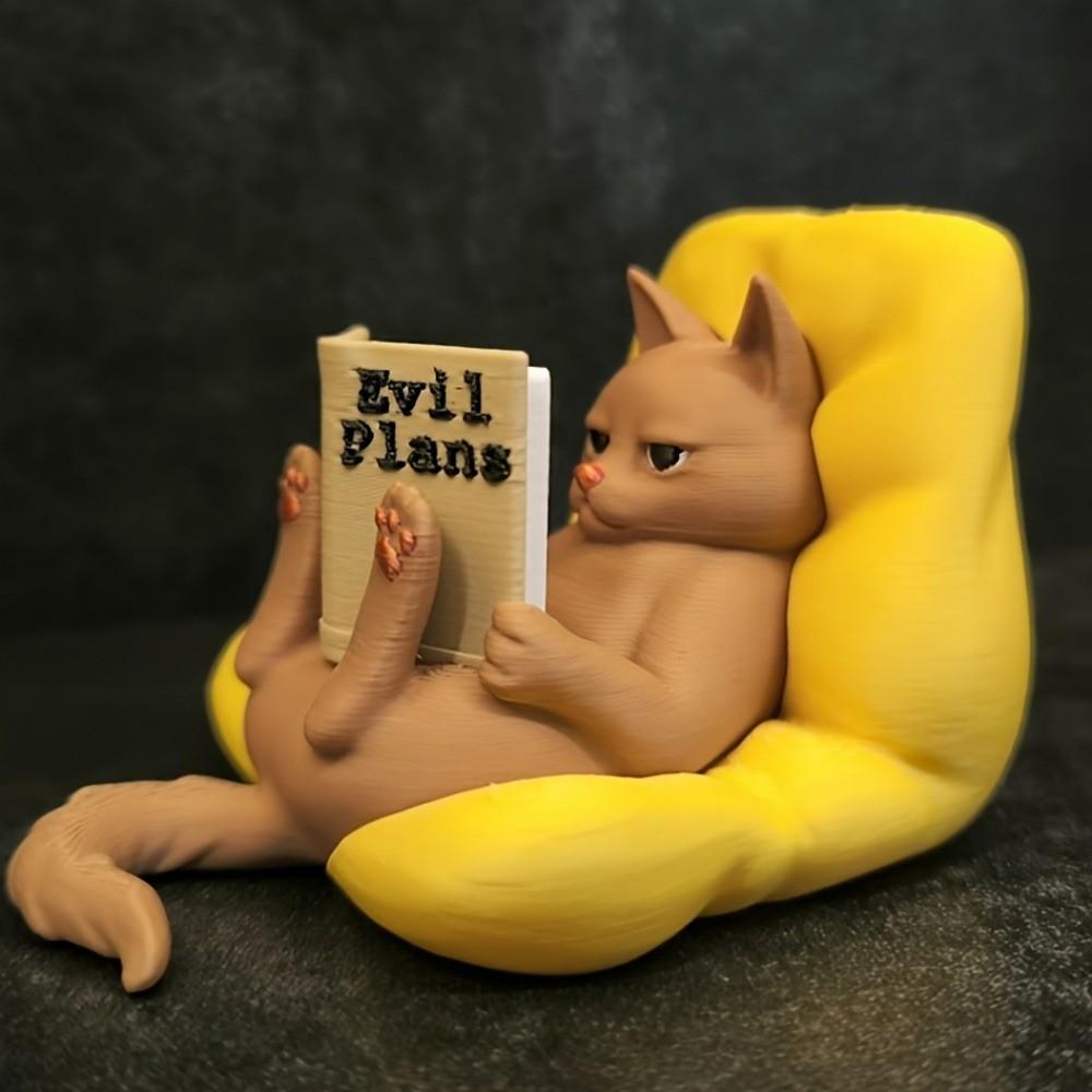 Charming Reading Cat Statue Set, Focused Kitty Figurine for Home Decor, Desktop Ornament, Perfect Holiday Gift