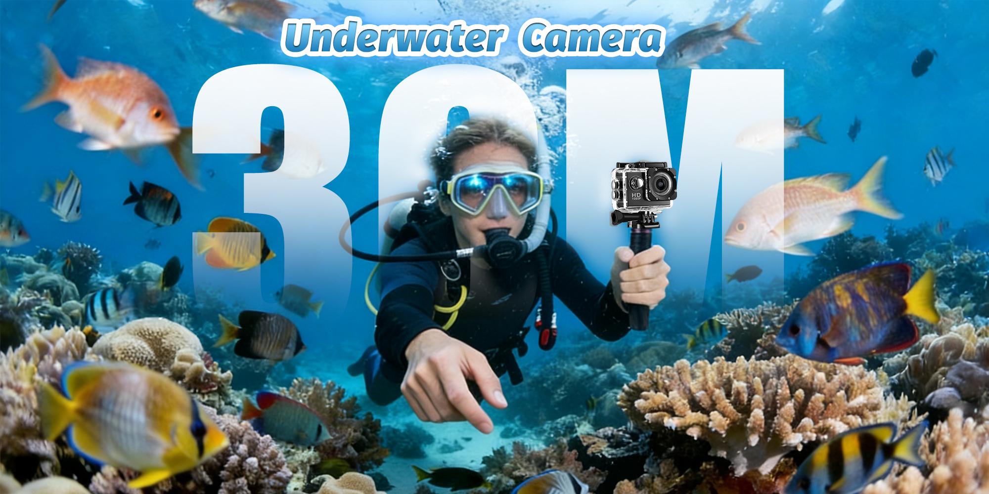 1080P Action Camera,98FT Waterproof Underwater Camera,USB Charing,140° Wide Angle,POV Camera,,Sports Camera with Accessories Kit,Suitable for Travel,Hiking & Surfing