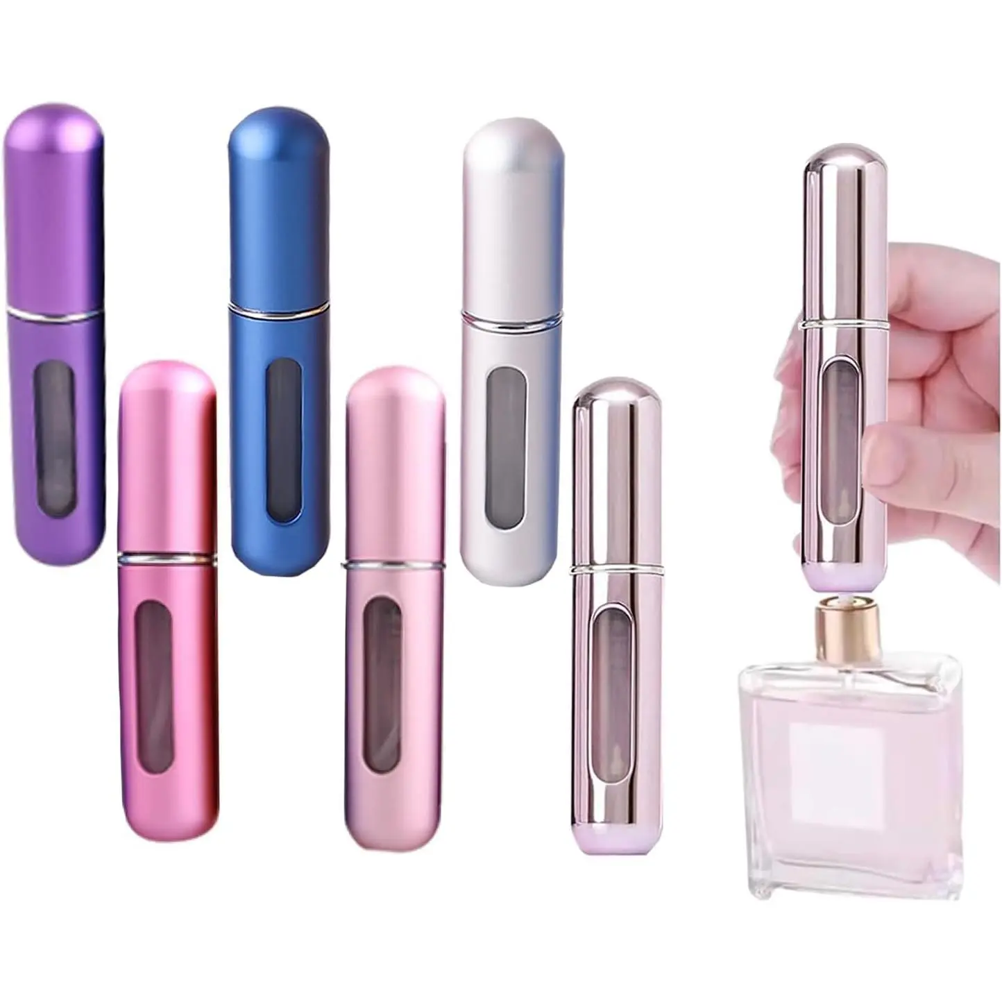 Travel Perfume Refillable Spray Bottle, Leak-Proof Mini Atomizer, 5ml, Aluminum Shell, Portable for Women and Men, 6 Colors