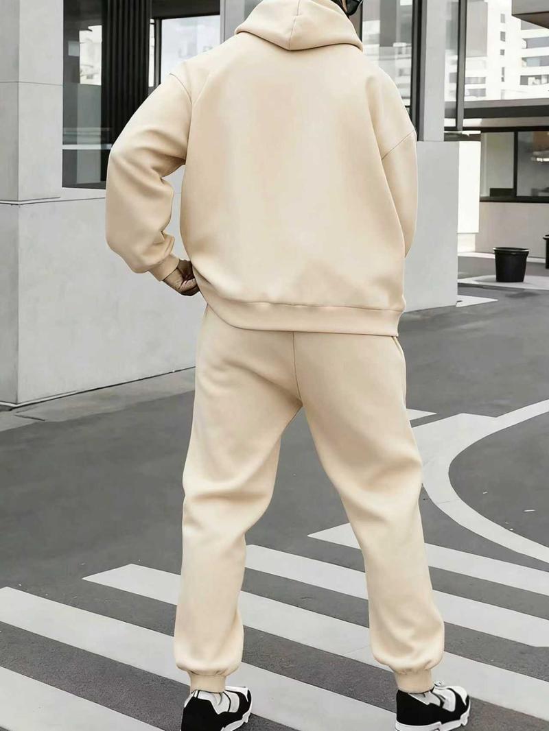 Hypemode Plus Size Set, Letter Print Hoodie & Jogger Pants, Casual Style, Comfortable Fit, Daily Wear, Fall & Winter Fashion