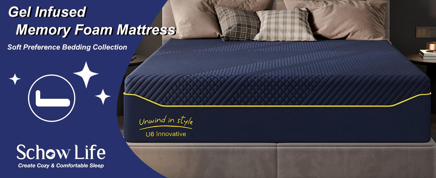 Soges Gel-Infused Memory Foam Mattress, 10/12/14 Inch Thickness, Twin/Full/Queen/King Size, Medium Soft with Removable Washable Cover Cooling Gel Bed in a Box Relieves Pressure Spinal Alignment Adapt To Body Shape Green Tea Extract, U6A