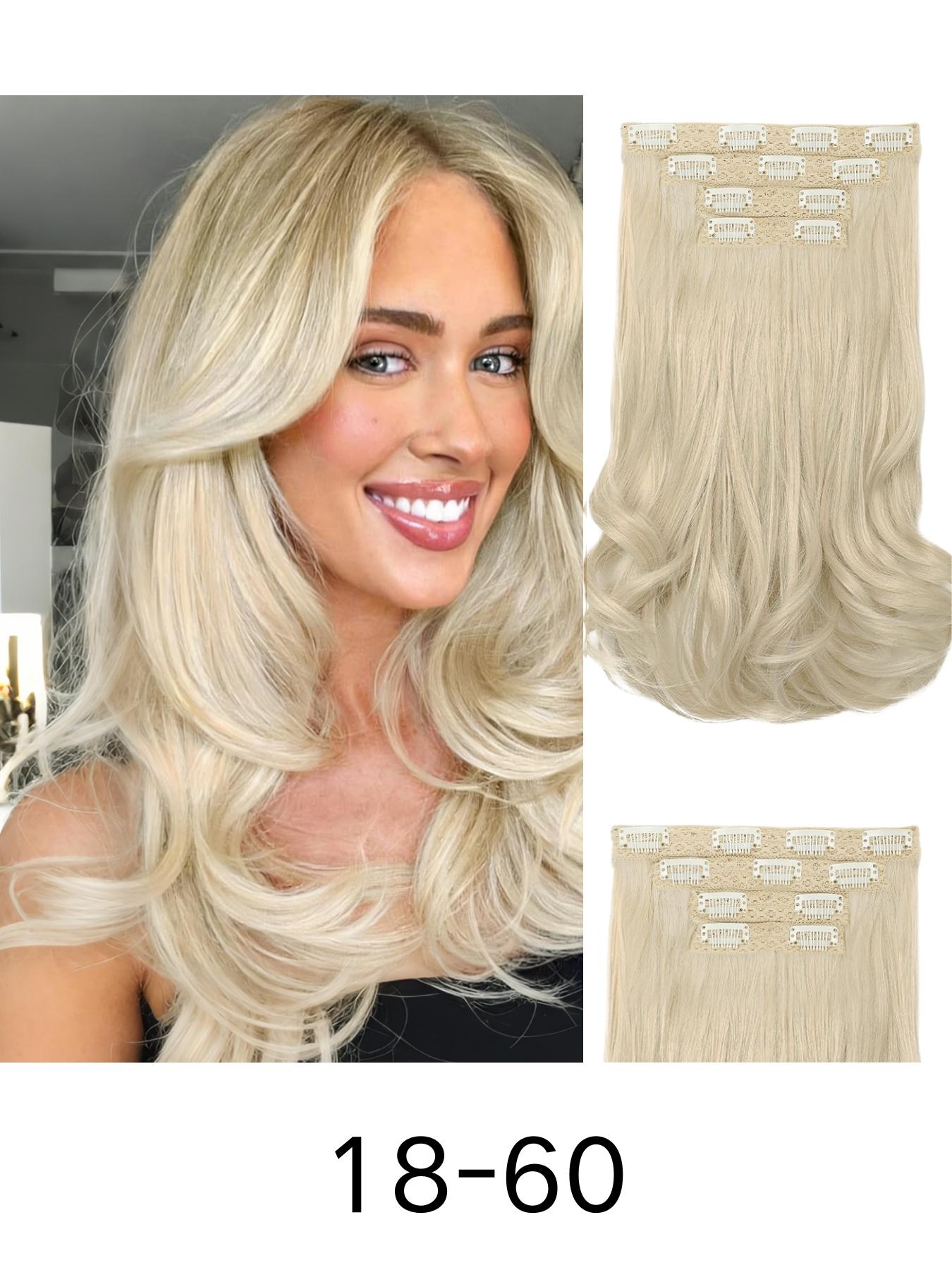 4-Piece Hair Extension Set, Medium Length Curly Synthetic Hair Clips, Invisible Hair Extensions for Women, Daily & Wedding Use
