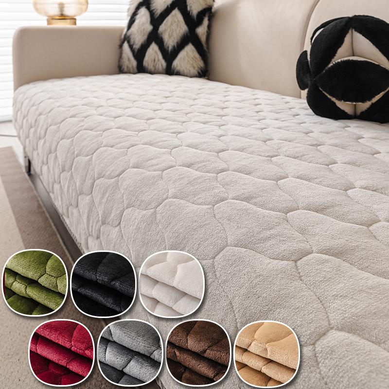 1pc Vintage Solid Color Quilted Non-Slip Washable Plush Sofa Cover, Modern Minimalist Pet-Friendly Furniture Protector, Living Room & Bedroom Decor