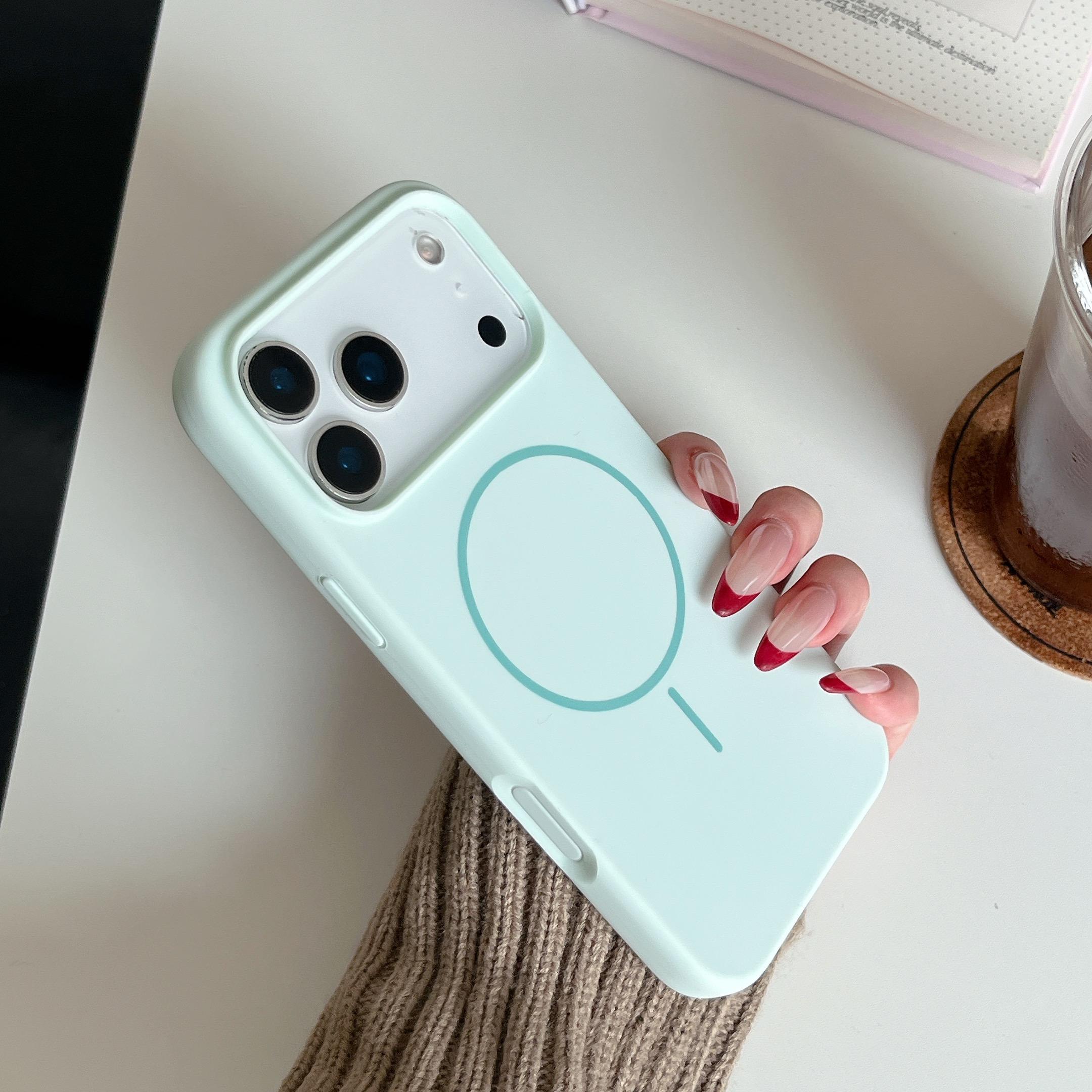 Orange thin circle magnetic suction camera button, all-inclusive, suitable for Apple 17promax mobile phone case, liquid silicone iPhone17 r skin feeling 17pro simple solid color, soft waxy 17 large holes 16