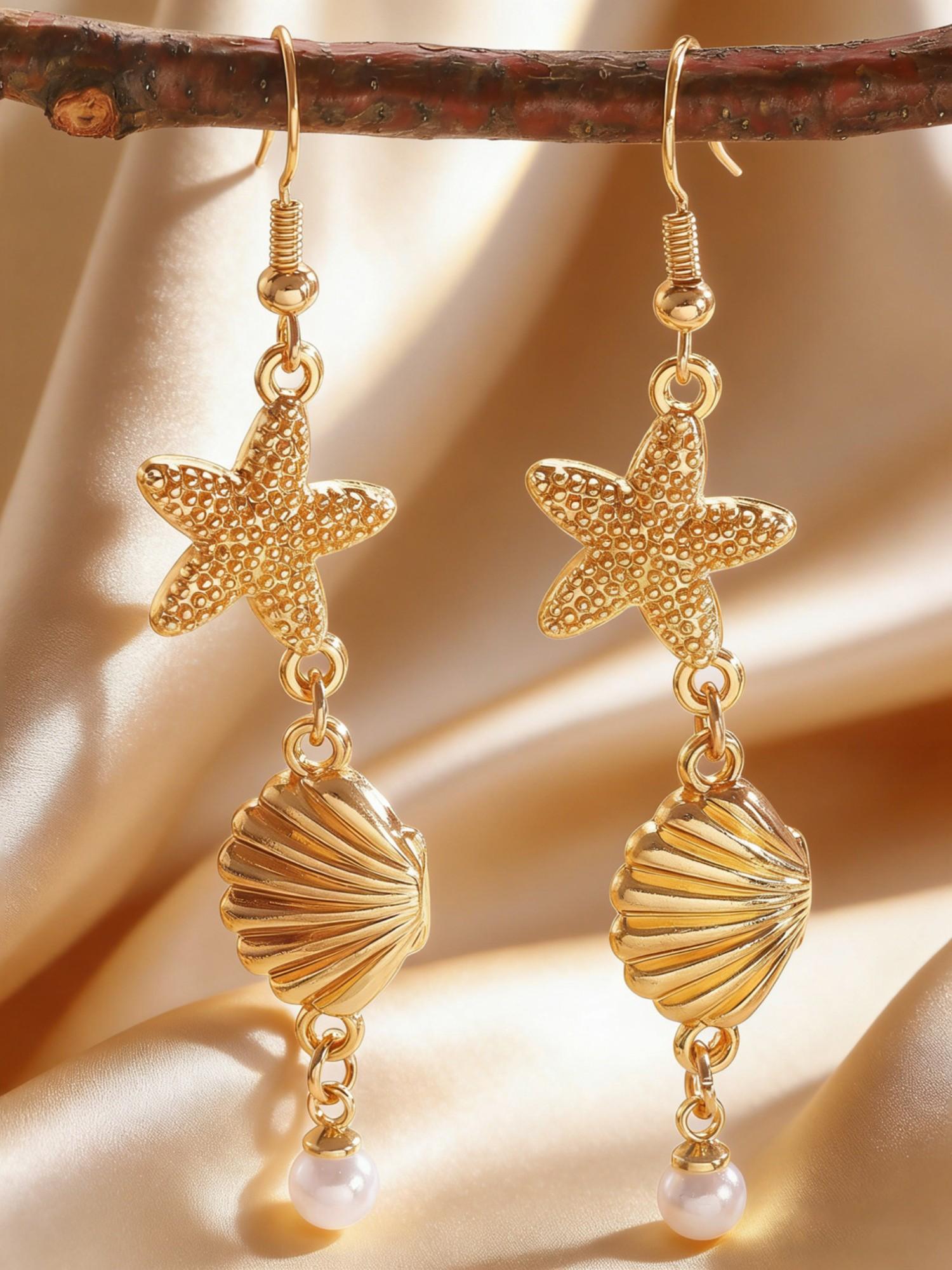 Starfish Conch Jewelry Set, Fashionable Women's Bohemian Party Accessories, Adjustable Vacation Decorations