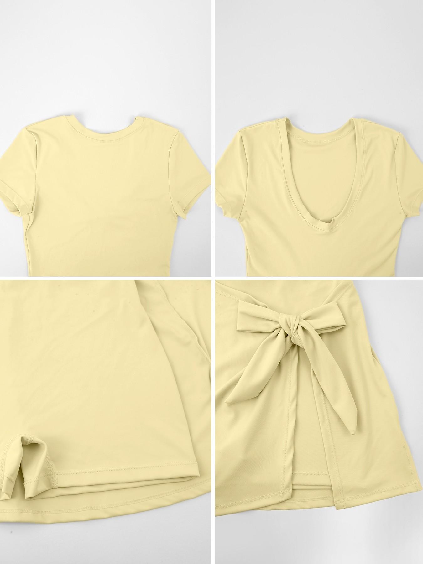 Women's Solid Color Sports Short Sleeve Dress High Stretch Soft Comfortable Slim Fit Backless Design Yoga Dress For Outdoor Running Gym Training Anti-Chafing Sports Tennis Dress Daily Fashion Casual Versatile Women's Golf Sports Skort